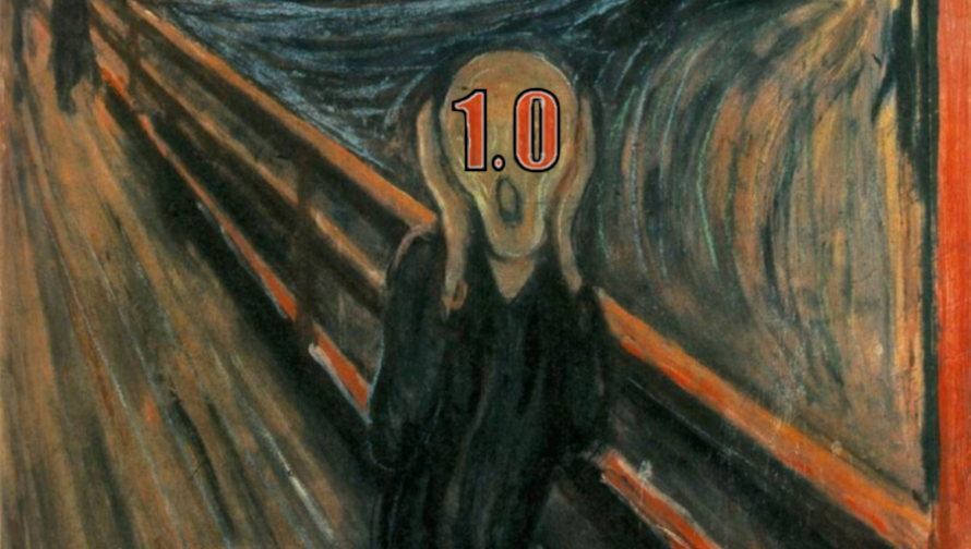 Illustration of a cartoon figure screaming with 1.0 overlaying their eyes.