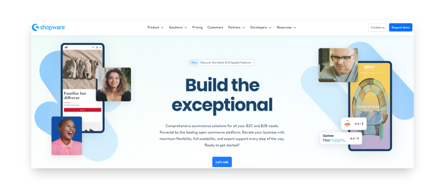 A screenshot of the Shopware homepage. 