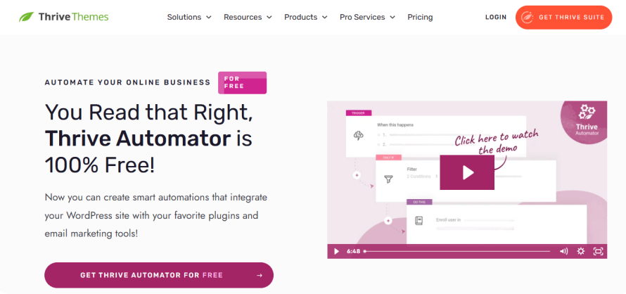 A screenshot of Thrive Automator’s homepage.
