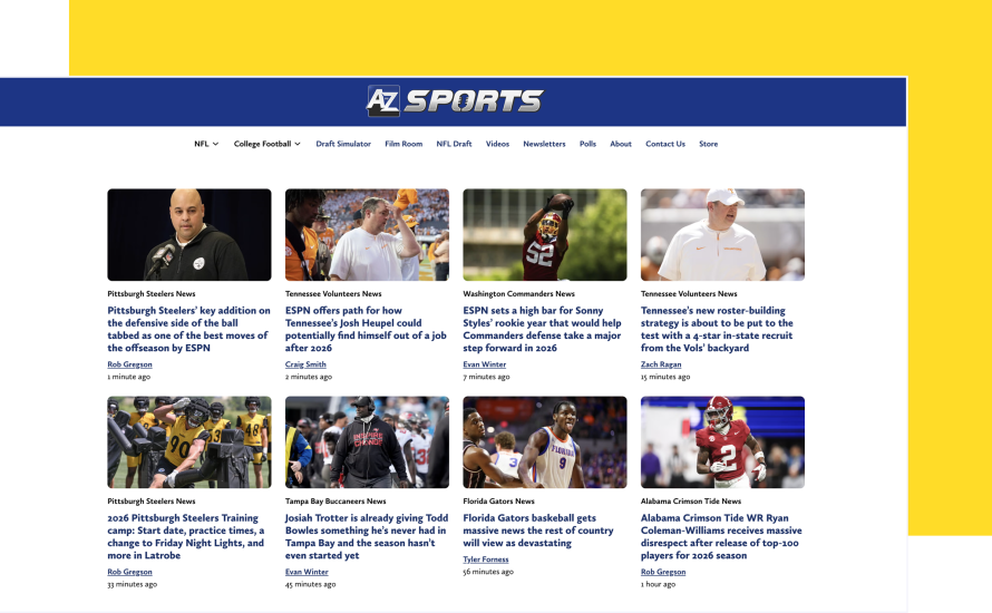 A to Z Sports homepage
