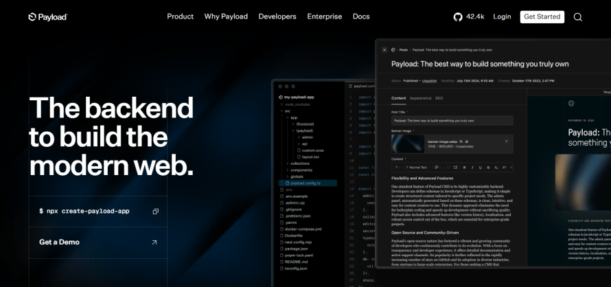 Payload CMS’s homepage.