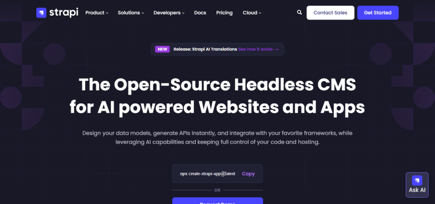 Strapi’s homepage.