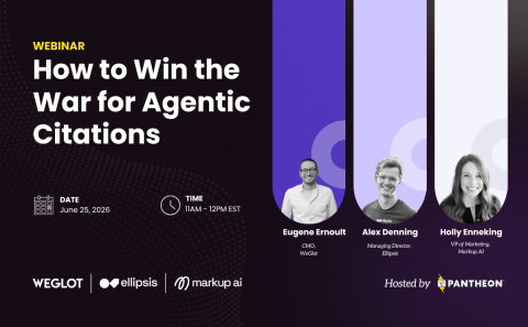 Pantheon webinar invite featuring speakers from Weglot, Ellipsis and Markup AI